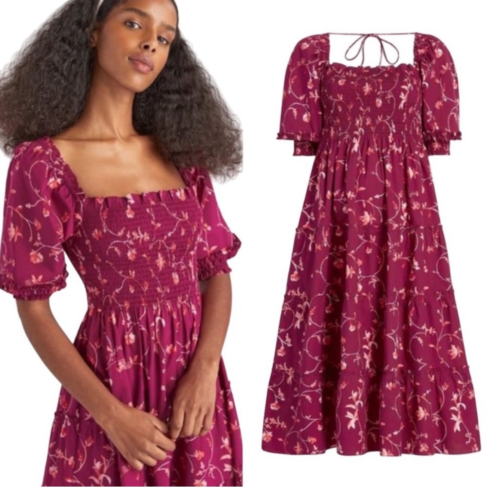 Hill House Home Nesli, Burgundy Botanical cotton, S, EUC